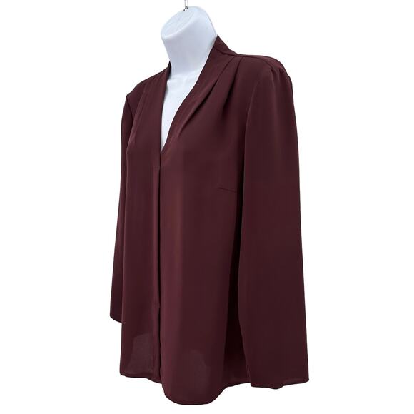 Nic + Zoe Burgundy Long Sleeve Pleated Chiffon Blouse Womens Small V-Neck Hi Low - Picture 4 of 7